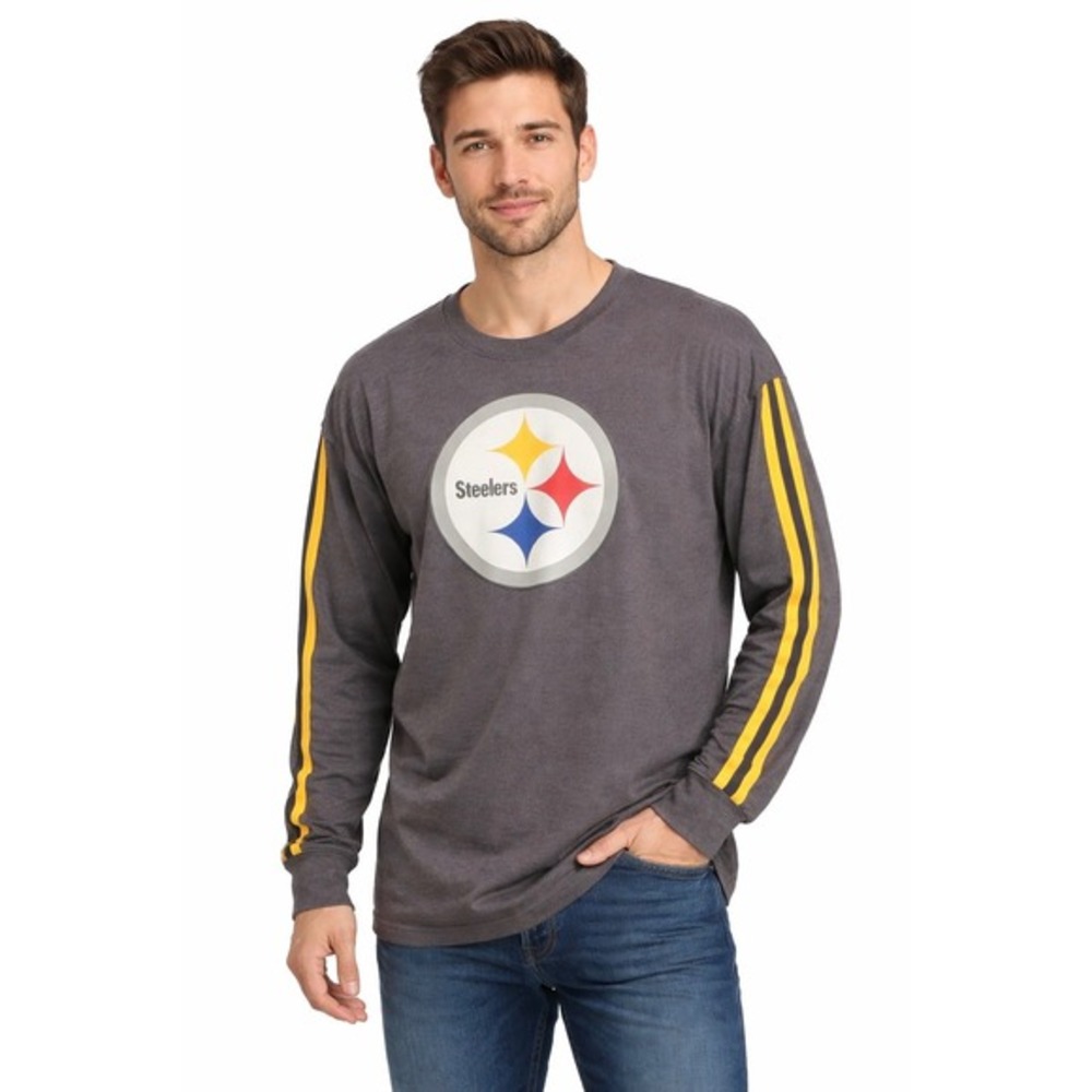 NFL‎ Team Apparel Pittsburgh Steelers Gray Long Sleeve Shirt Striped 2XL 77-29